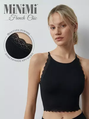 Топ в рубчик на тонких бретелях minimi 1221s french chic nero, , 42/44 (XS/S), MINIMI, - 1