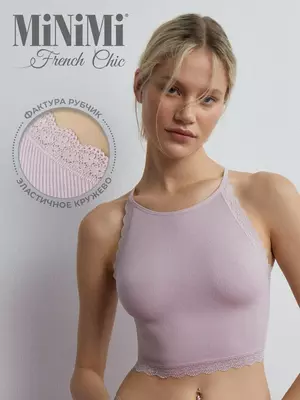 Топ в рубчик на тонких бретелях minimi 1221s french chic rosa antico, , 42/44 (XS/S), MINIMI, - 1