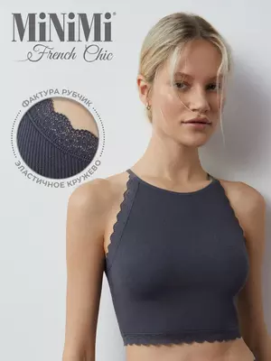 Топ в рубчик на тонких бретелях minimi 1221s french chic grigio scuro, , 46/48 (M/L), MINIMI, - 1