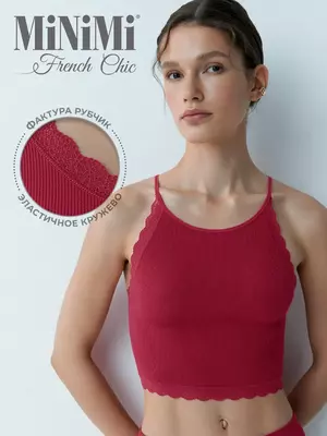 Топ в рубчик на тонких бретелях minimi 1221s french chic lampone, , 42/44 (XS/S), MINIMI, - 1