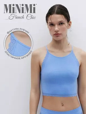Топ в рубчик на тонких бретелях minimi 1221s french chic celeste, , 46/48 (M/L), MINIMI, - 1