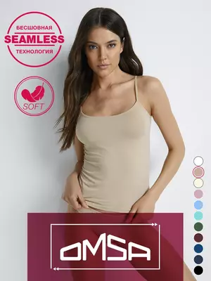 Майка женская на тонких бретелях omsa 1221s soft beige, , 50 (XL), OMSA, - 1