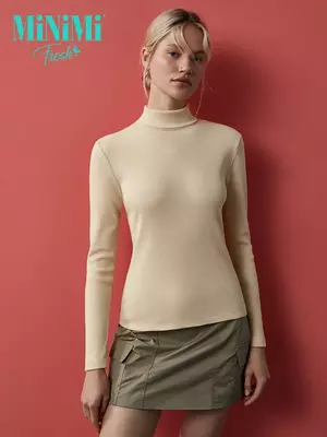 Водолазка с высоким воротником с подворотом (кашкорсе) minimi 1731с fresh beige, , 44 (S), MINIMI, - 1
