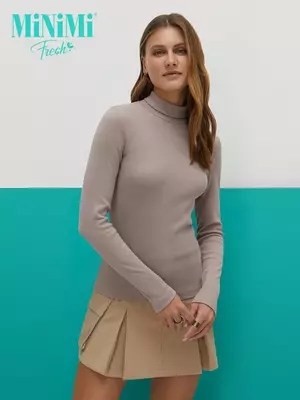 Водолазка с высоким воротником с подворотом (кашкорсе) minimi 1731с fresh cappuccino, , 42 (XS), MINIMI, - 1