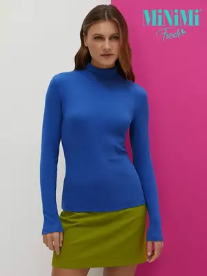 Водолазка с высоким воротником с подворотом (кашкорсе) minimi 1731с fresh cobalto, , 46 (M), MINIMI, - 1