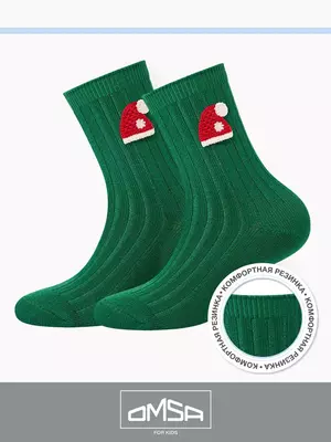 Детские теплые высокие носки с шерстью (новый год) omsa kids calzino 21n64 verde, , 23-26 (14-16), OMSA, - 1