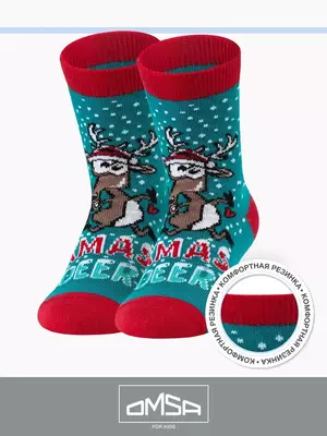 Носки детские с новогодним рисунком (олень) omsa kids calzino 21n65 acqua, , 23-26 (14-16), OMSA, - 1