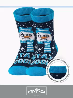 Носки детские с новогодним рисунком (снеговик) omsa kids calzino 21n65 blu, , 23-26 (14-16), OMSA, - 1