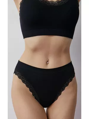 Женские трусы слипы в рубчик minimi 2241s french chic slip alto nero, , 42/44 (XS/S), MINIMI, - 1