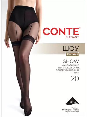 Колготки с имитацией чулок на поясе conte show (шоу) nero, , 3, CONTE ELEGANT, - 1