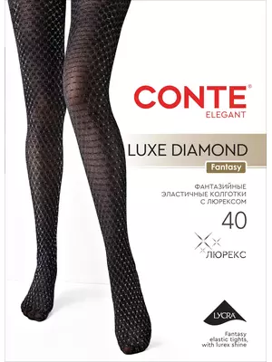 Колготки с ажурными ромбами из люрекса conte luxe diamond nero, , 4, CONTE ELEGANT, - 1