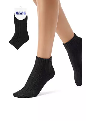 Женские зимние укороченные носки в рубчик minimi inverno 3304 nero, , 39-41 (25-27), OMSA, - 1