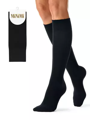 Женские однотонные гольфы из хлопка minimi classic 6202 nero, , 35-38 (23-25), MINIMI, - 1