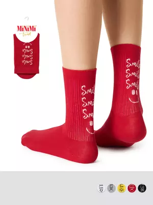 Высокие женские носки с актуальным рисунком minimi trend 4216 rosso, , 35-38 (23-25), MINIMI, - 1