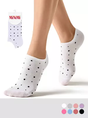 Женские укороченные носки из хлопка в горошек minimi trend 4203 bianco, , 35-38 (23-25), MINIMI, - 1