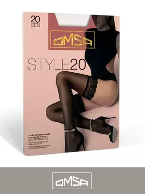 Ажурные чулки женские с кружевом omsa style 20 daino, , 2, OMSA, - 1