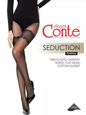 Колготки в точку с имитацией чулок seduction nero, , 3, CONTE ELEGANT, - 1