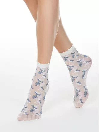 Женские тонкие носки fantasy с имитацией цветочной вышивки blue-panna, , 36-39 (23-25), CONTE ELEGANT, - 1