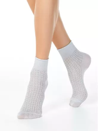 Ажурные женские носки ajour из вискозы с люрексом 180 светло-серый, , 36-37 (23), CONTE ELEGANT, - 1