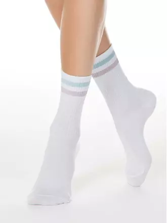 Женские хлопковые носки с яркими полосками из люрекса 157 белый-светло-розовый, , 36-37 (23), CONTE ELEGANT, - 1