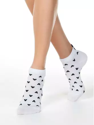 Короткие хлопковые женские носки с рисунками ©disney и пикотом-«язычком» 206 белый, , 36-37 (23), CONTE ELEGANT, - 1