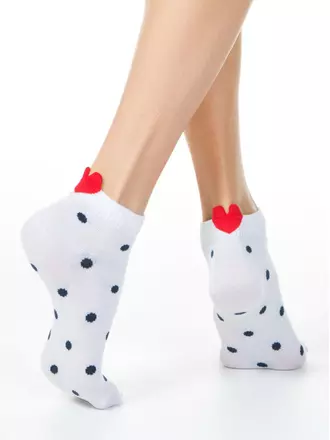 Короткие женские хлопковые носки с пикотом-«сердечком» в горошек 222 белый, , 36-37 (23), CONTE ELEGANT, - 1