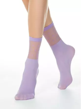 Удлиненные женские носки с прозрачным верхом в горошек fantasy violet, , 36-39 (23-25), CONTE ELEGANT, - 1