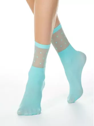 Удлиненные женские носки с прозрачным верхом в горошек fantasy turquoise, , 36-39 (23-25), CONTE ELEGANT, - 1