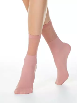 Удлиненные женские носки с прозрачным верхом в горошек fantasy dusty rose, , 36-39 (23-25), CONTE ELEGANT, - 1