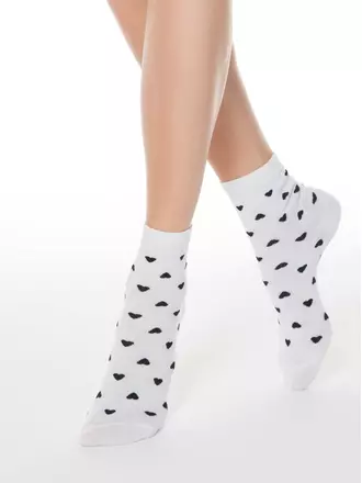 Хлопковые женские носки classic с рисунками "сердечки" 143 белый, , 40-41 (27), CONTE ELEGANT, - 1