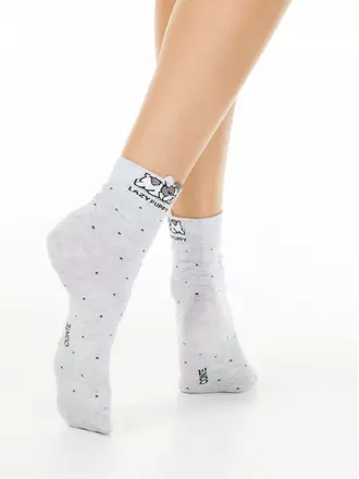 Хлопковые женские носки classic с пикотом «puppy» 252 светло-серый, , 36-37 (23), CONTE ELEGANT, - 1