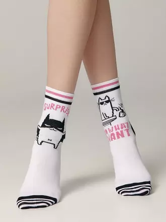 Хлопковые женские носки happy c рисунками "cat & surprise" 357 белый, , 36-39 (23-25), CONTE ELEGANT, - 1