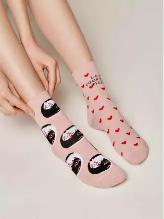 Хлопковые женские носки happy с рисунком «love yourself» 387 пепельно-розовый, , 36-39 (23-25), , - 1
