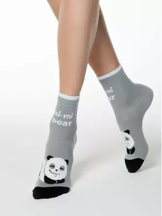 Хлопковые женские носки happy с пушистым рисунком "панда" 421 серый, , 36-39 (23-25), CONTE ELEGANT, - 1