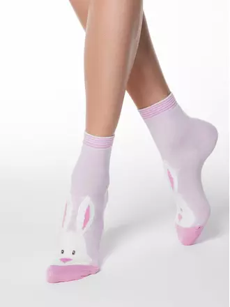 Хлопковые женские носки happy с пушистым рисунком "зайчик" 420 светло-розовый, , 36-39 (23-25), CONTE ELEGANT, - 1