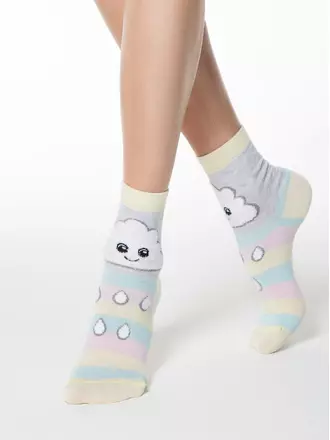 Хлопковые женские носки happy с пушистым рисунком "тучка" 424 светло-серый, , 36-39 (23-25), CONTE ELEGANT, - 1