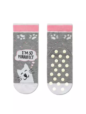 Антискользящие носки tip-top с рисунками "кот purrrfect" 403 серый, , 16, CONTE-KIDS, - 1