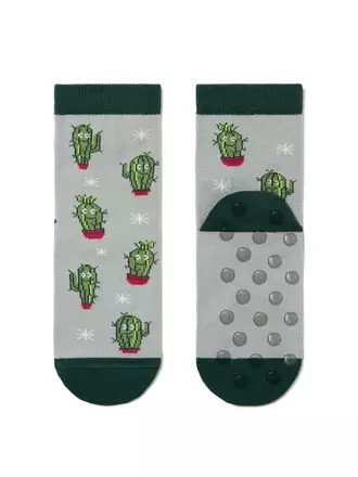 Антискользящие носки tip-top с рисунками "кактусы" 393 светло-серый, , 16, CONTE-KIDS, - 1