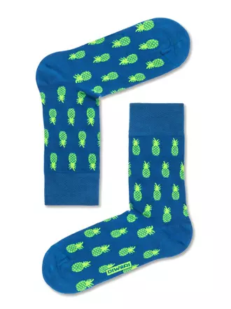 Хлопковые мужские носки happy с рисунком «ананасы» 145 синий, , 42-43 (27), DIWARI, - 1