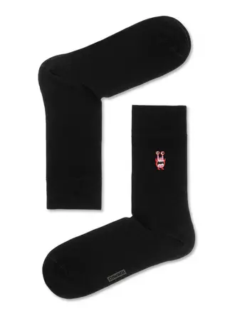 Однотонные хлопковые мужские носки с вышивкой happy 513 черный, , 40-41 (25), DIWARI, - 1