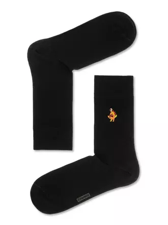 Однотонные хлопковые мужские носки с вышивкой happy 514 черный, , 40-41 (25), DIWARI, - 1