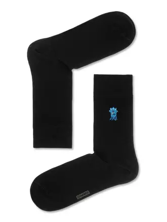 Однотонные хлопковые мужские носки с вышивкой happy 515 черный, , 40-41 (25), DIWARI, - 1