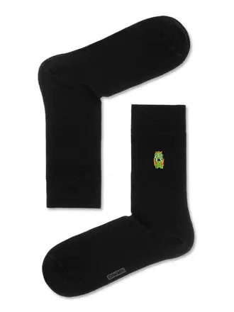 Однотонные хлопковые мужские носки с вышивкой happy 516 черный, , 40-41 (25), DIWARI, - 1