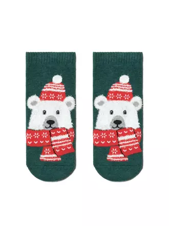 Детские новогодние носки "белый мишка" с махровой стопой и пушистой нитью 442 темно-бирюзовый, , 13-14, CONTE-KIDS, - 1