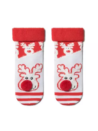 Детские новогодние носки "рудольф" с махровой стопой и отворотом 444 белый-красный, , 16-18, CONTE-KIDS, - 1
