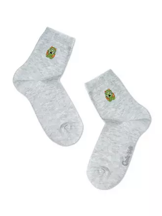 Детские однотонные хлопковые носки с вышивкой tip-top 516 светло-серый, , 16, CONTE-KIDS, - 1