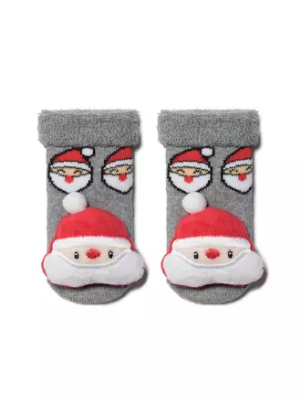 Махровые новогодние носочки "санта-клаус" для самых маленьких 447 серый, , 9-10, CONTE-KIDS, - 1