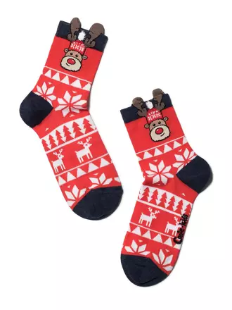 Новогодние носки детские "рудольф" с орнаментом и пикотом 445 красный, , 13-14, CONTE-KIDS, - 1