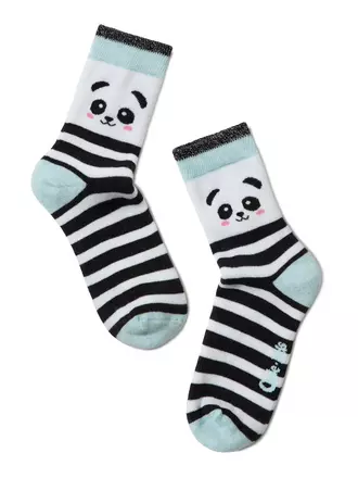 Полосатые махровые носки sof-tiki с рисунками "панды" 414 бледно-бирюзовый, , 12, CONTE-KIDS, - 1