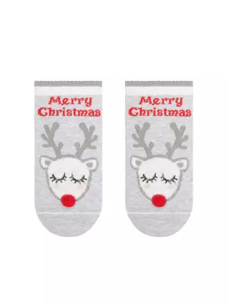 Новогодние короткие детские носки "рудольф" с люрексом, стразами и помпоном 384 светло-серый, , 16-18, CONTE-KIDS, - 1